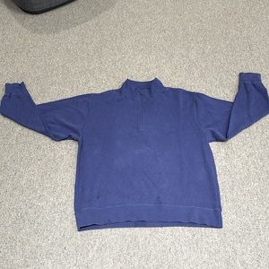ORVIS MENS XL BLUE COTTON QUARTER ZIP SWEATSHIRT-  BANDING ON SLEEVES & BOTTOM